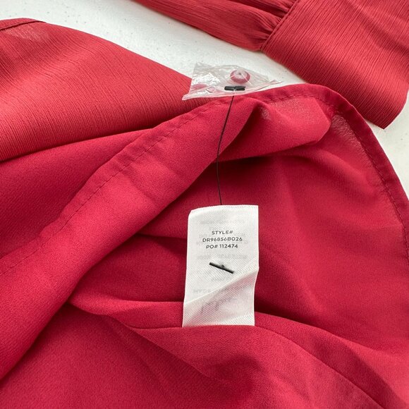 Lulus Red Long-Sleeve Cutout Waist Mini Dress Size L Ruffle Rusty Rose Mock Neck - Picture 10 of 14